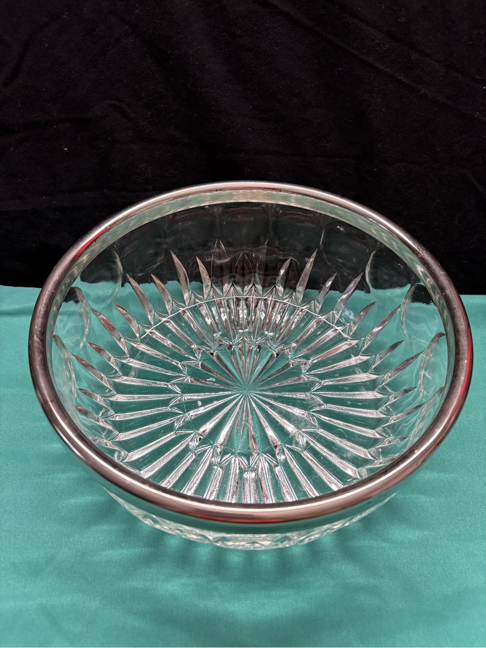 Clear Cut Glass Bowl with Silver Rim